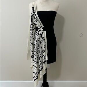 BCBGMaxAzria Black and White One Shoulder Dress